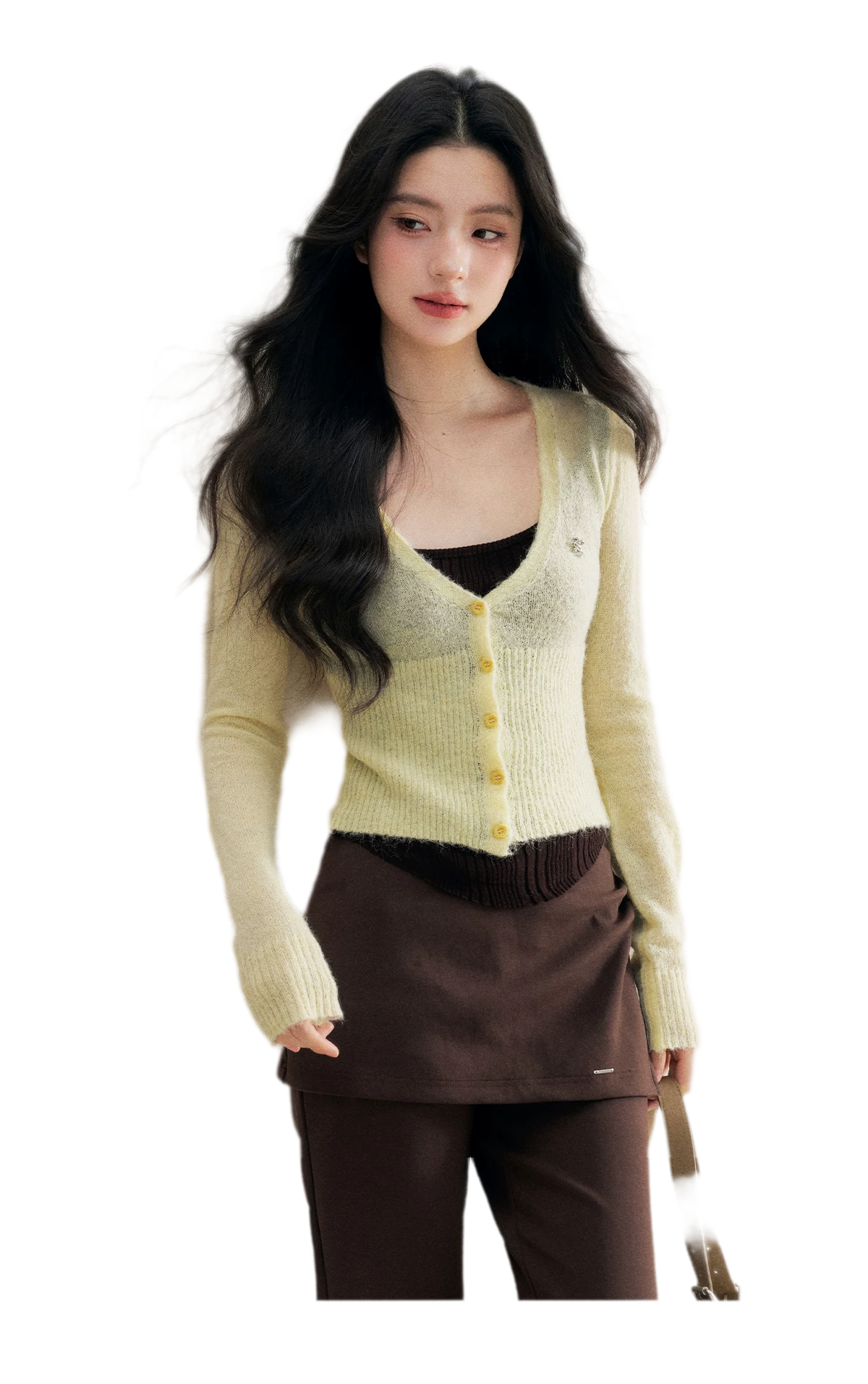 Brushed Contrast V-Neck Sweater