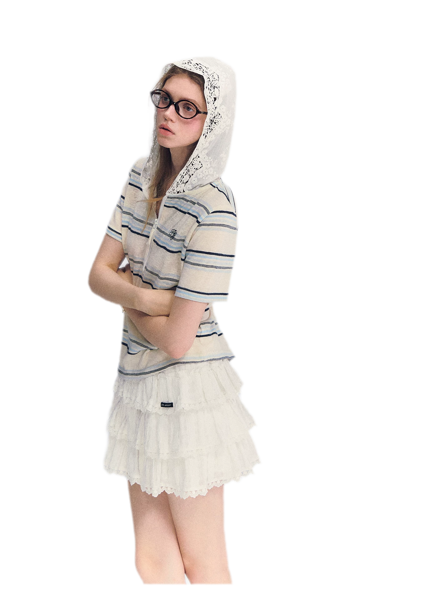 Embroidered Lace Hooded Tee