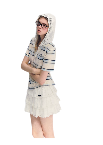 Embroidered Lace Hooded Tee