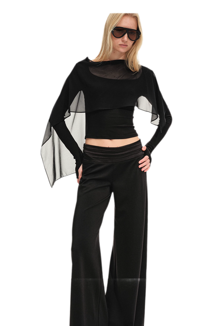 Sheer Cape Fitted Knit Top