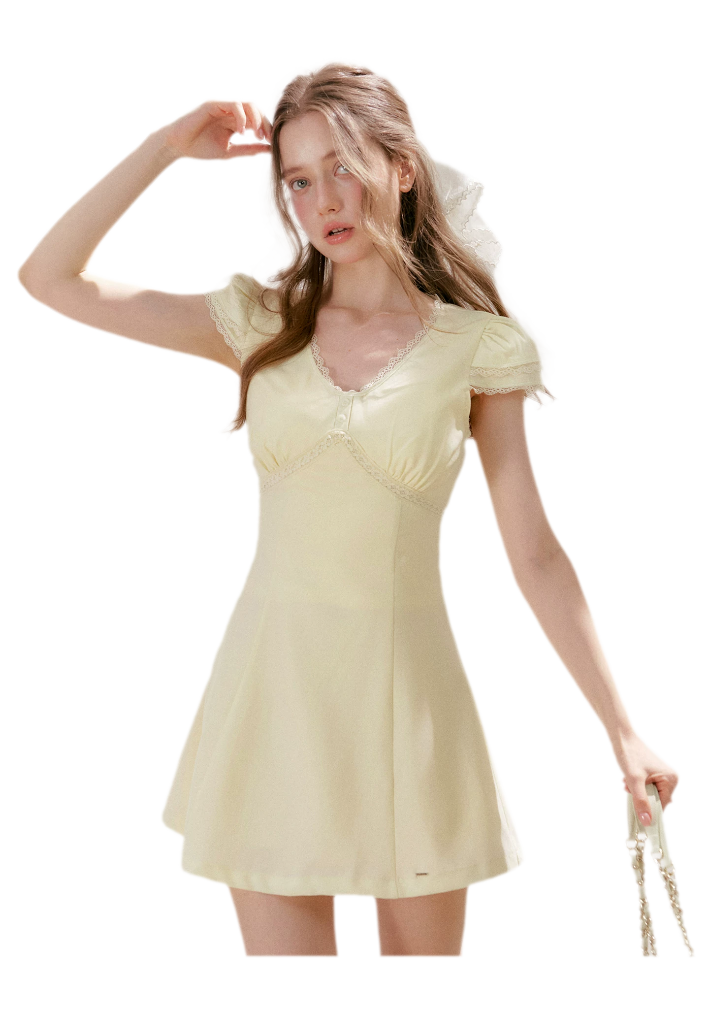 Lace V-Neck Short Sleeve A-Line Dress