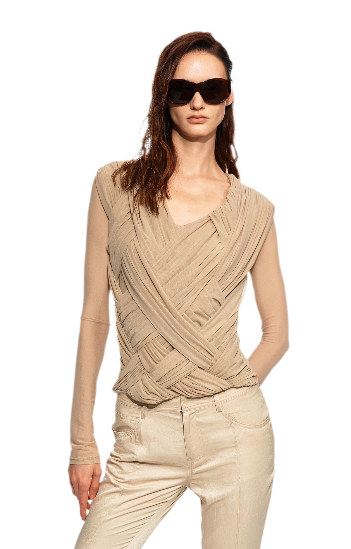 Pleated Cross-Over Fitted Top