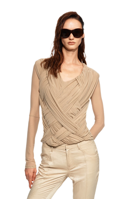 Pleated Cross-Over Fitted Top