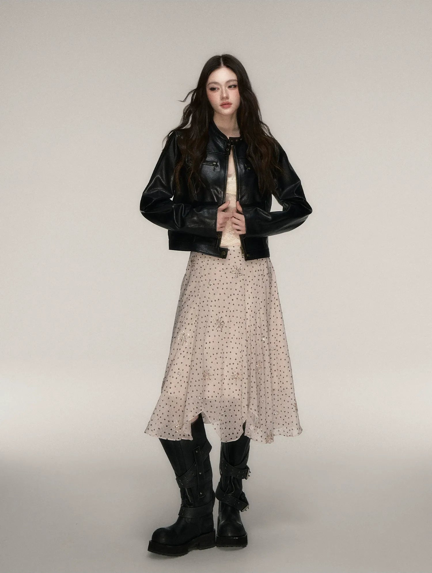 Vintage Stand-Collar Leather Jacket