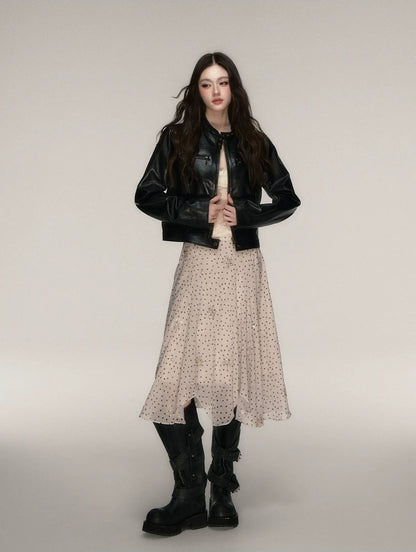 Vintage Stand-Collar Leather Jacket