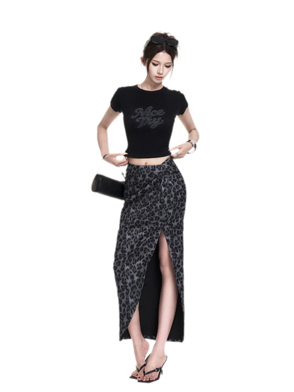 Leopard Tee Skirt Set
