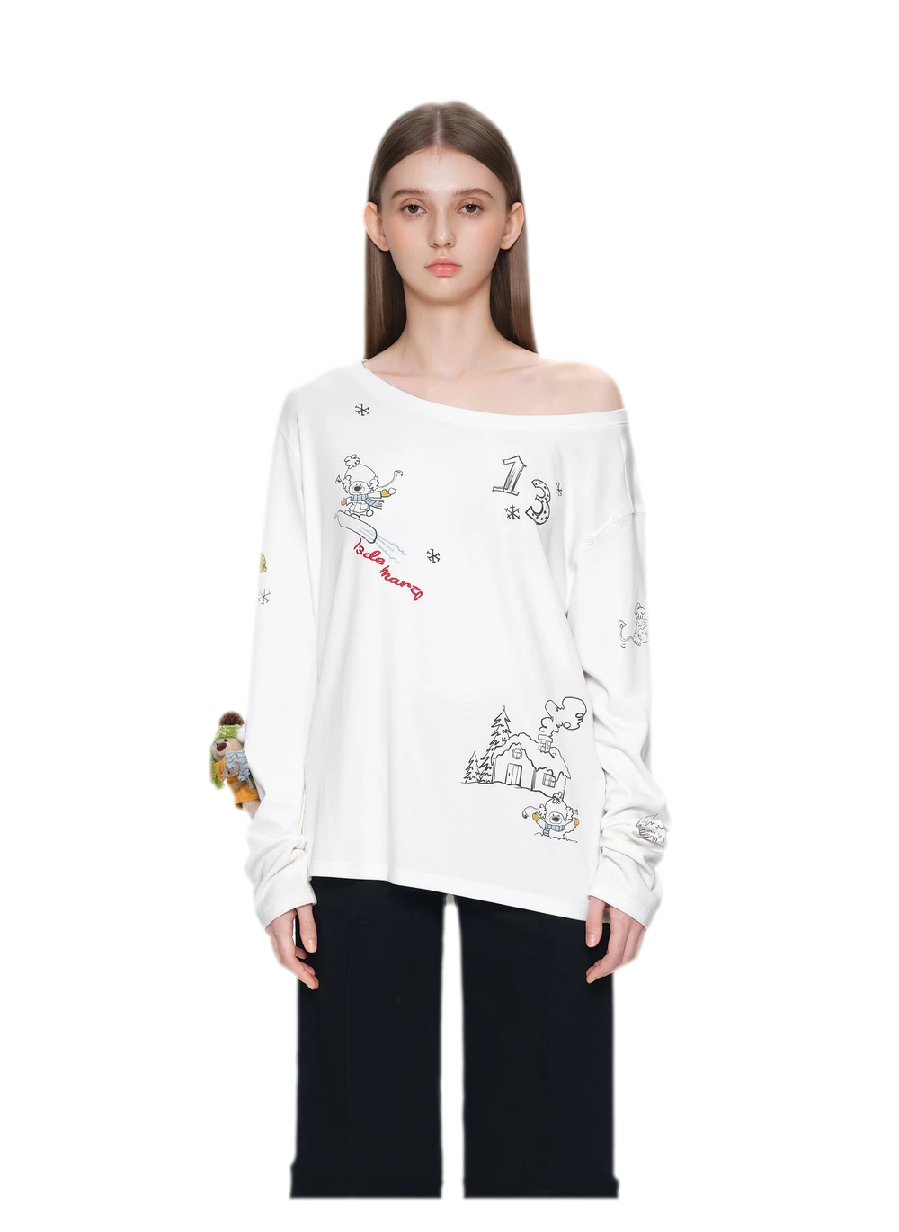 Graphic Off-Shoulder Long-Sleeve T-Shirt