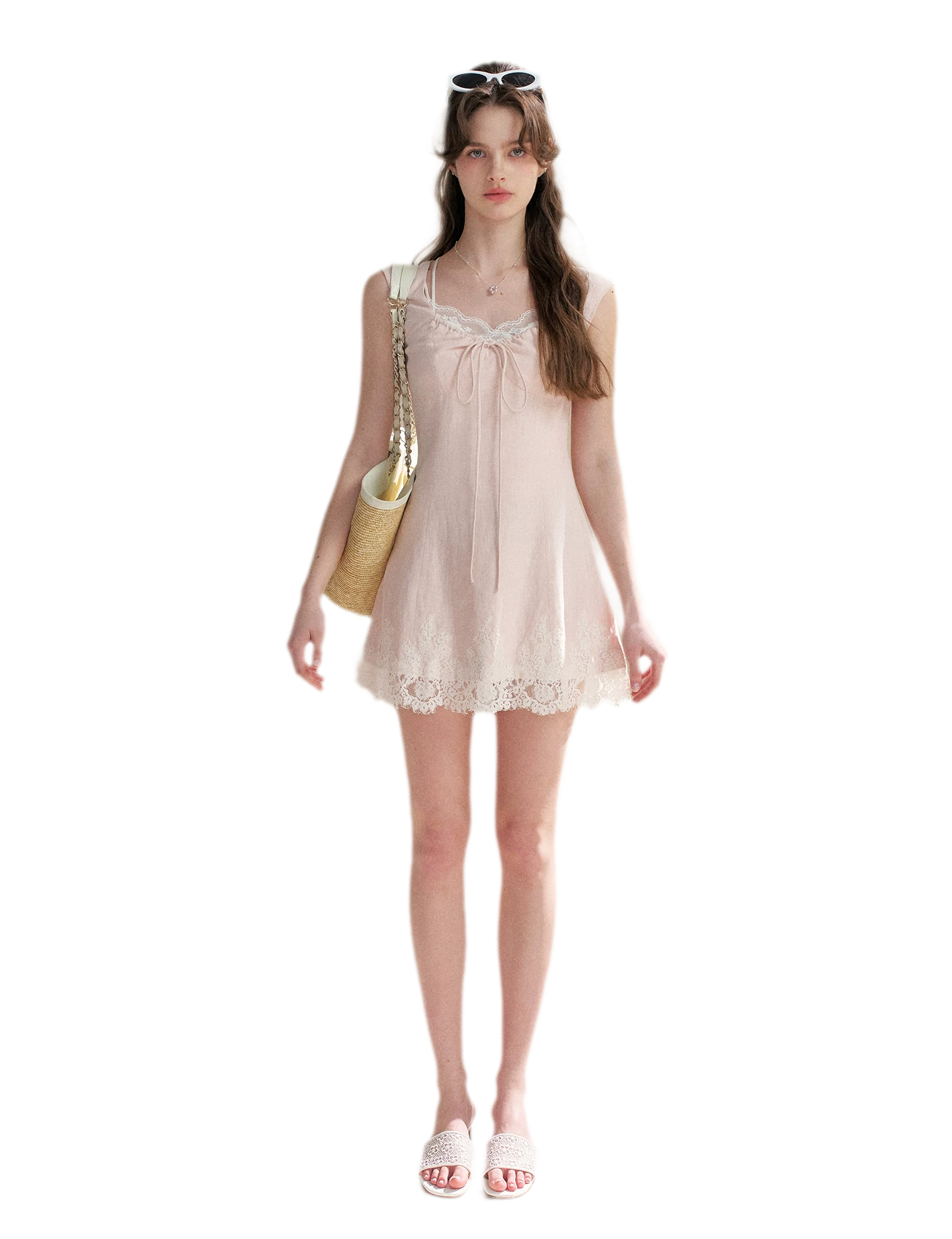 Lace Trim A-Line Short Dress