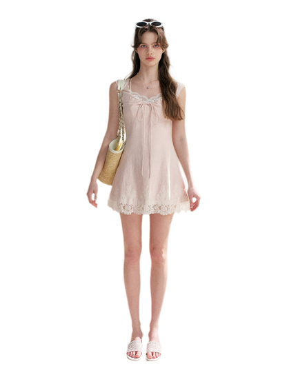 Lace Trim A-Line Short Dress
