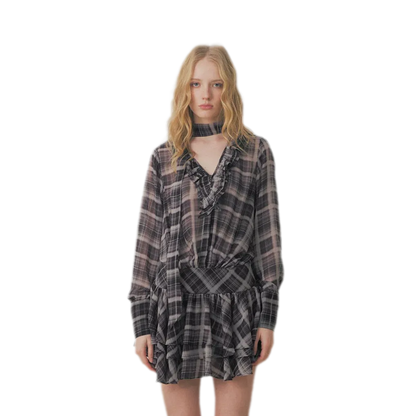 Plaid Chiffon V-Neck Dress