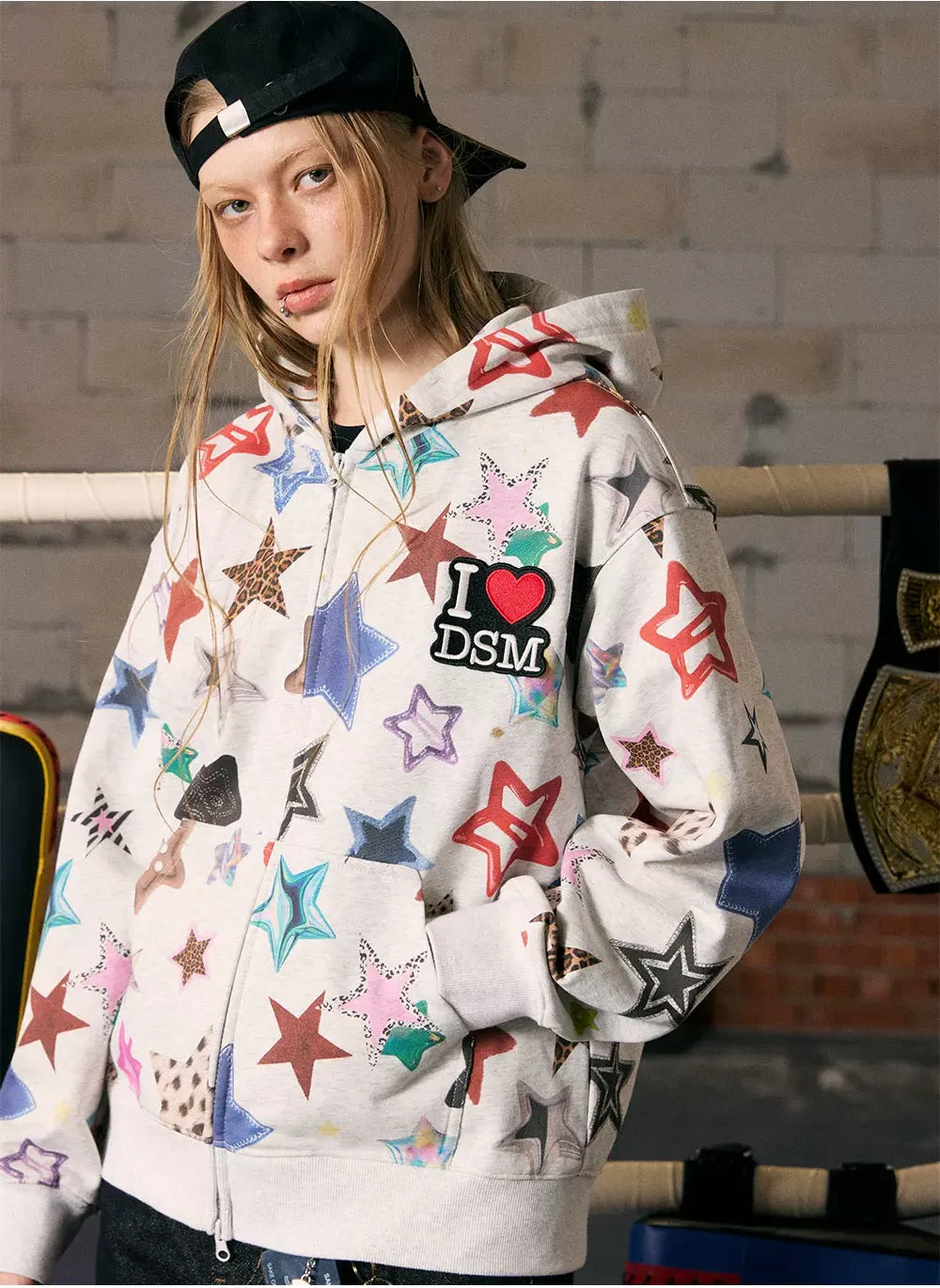 Star Print Loose Fit Hoodie