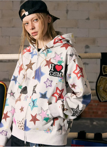 Star Print Loose Fit Hoodie