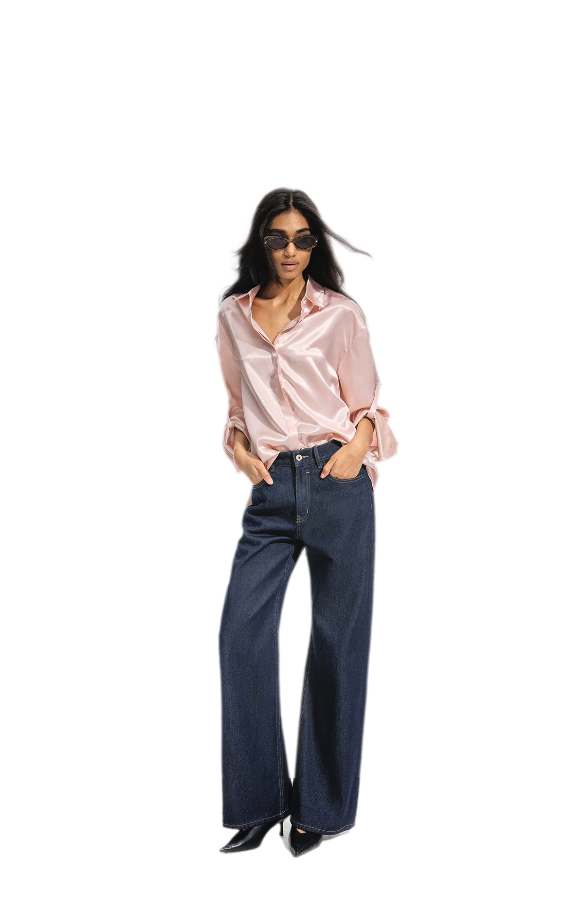 Jeans met contrasterende stiksels en hoge taille