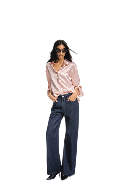 Jeans met contrasterende stiksels en hoge taille