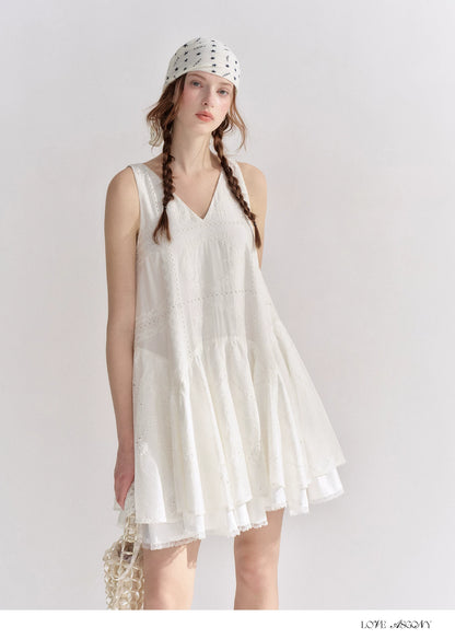 Soft White Embroidered Sleeveless Dress