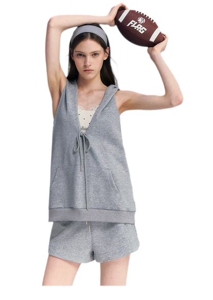 U-Neck Hoodie Vest Set