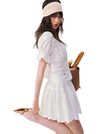 Eyelet Embroidered Top &amp; Skirt Set