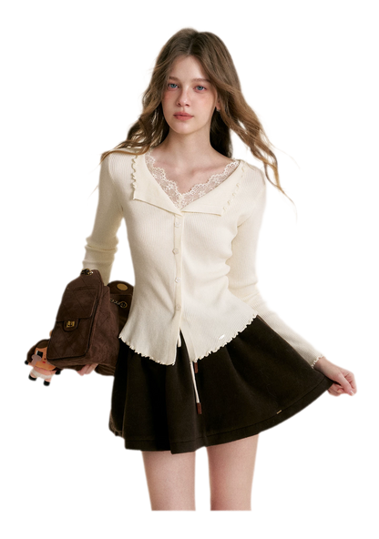 Lace Trim Knit Cardigan