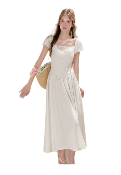 Lace Insert Flutter Sleeve Dress