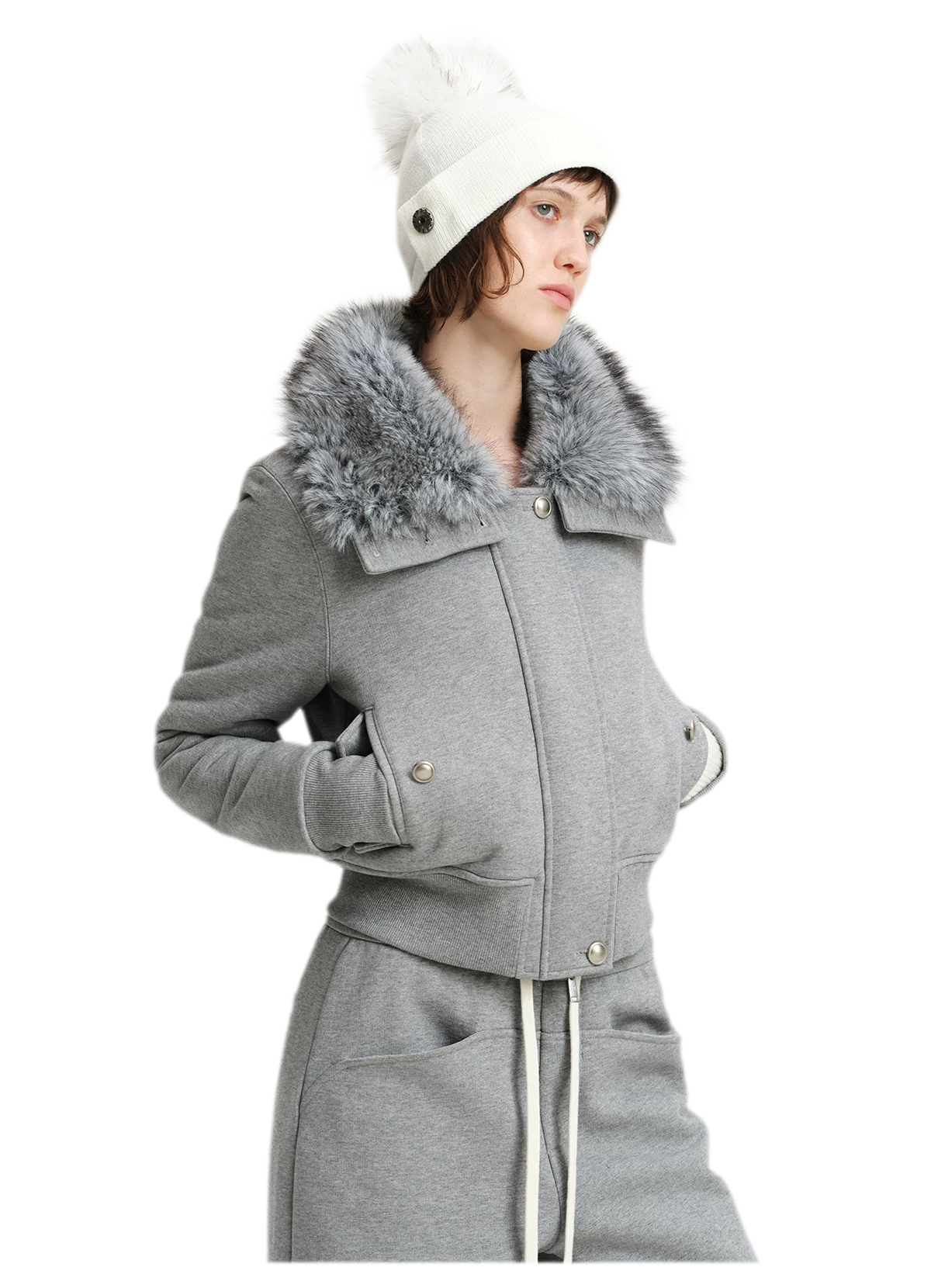 Conjunto de sudadera corta con cuello de pelo sintético — Cargar imagen 6 en vista de galería
