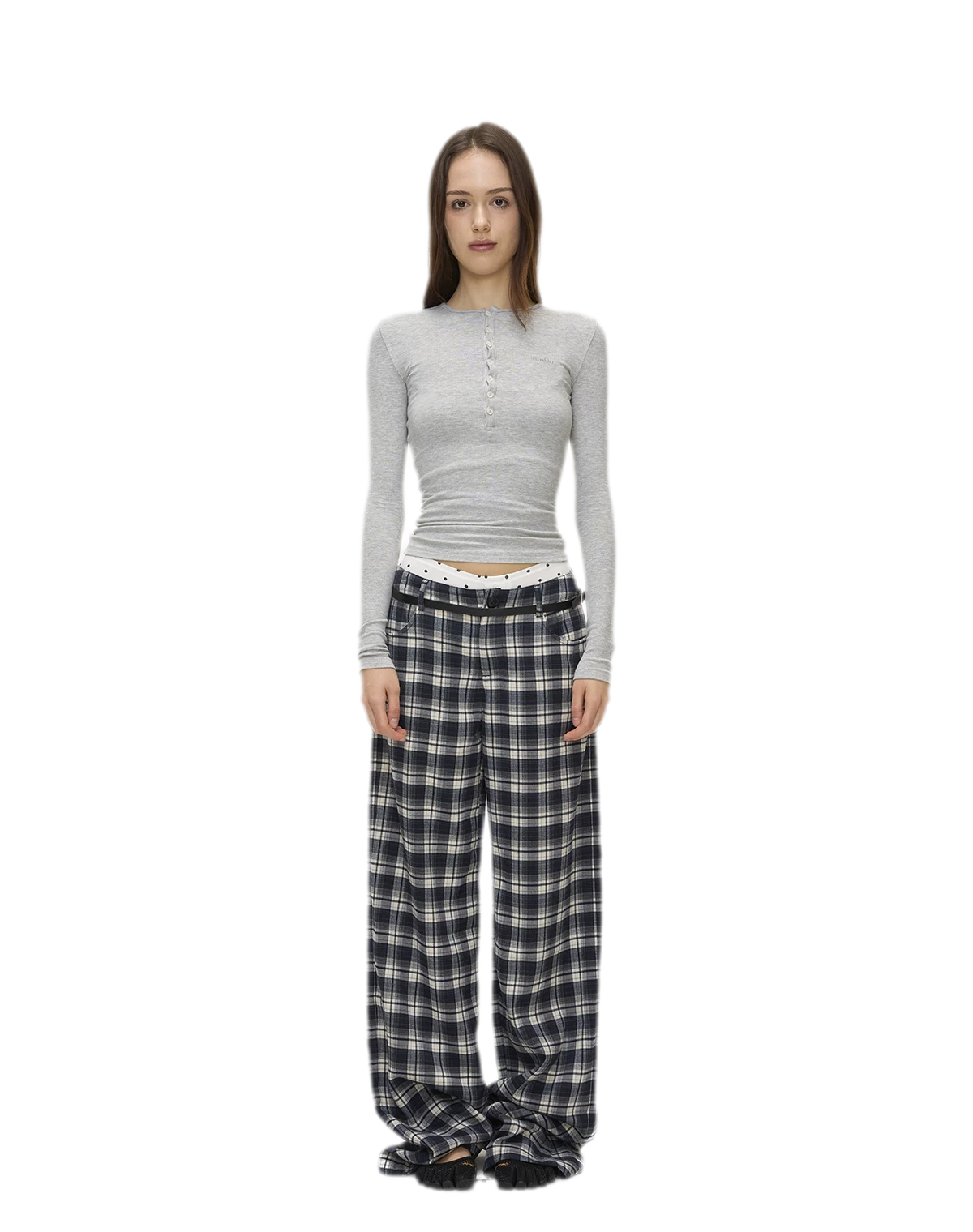 Brushed Plaid Wide-Leg Pants