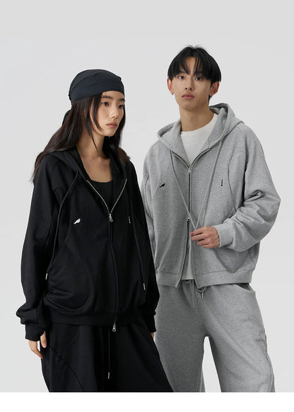 Ribbed Panel Hooded Zip Jacket