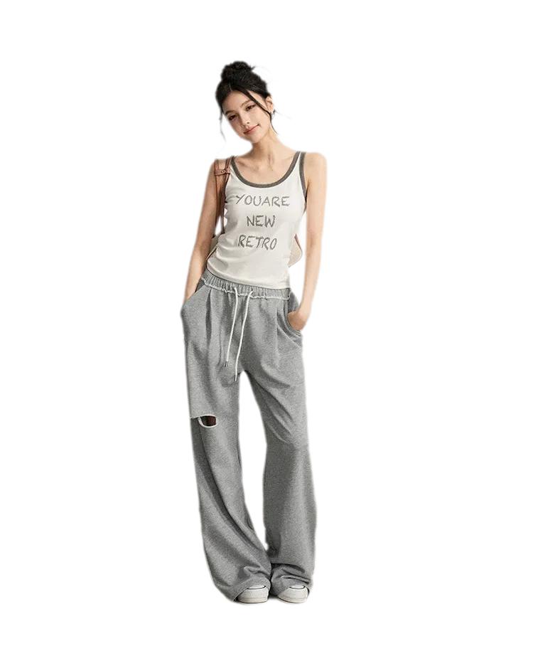 Distressed Wide-Leg Pants