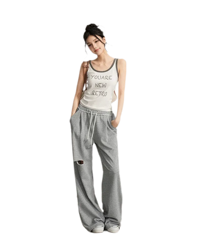 Distressed Wide-Leg Pants