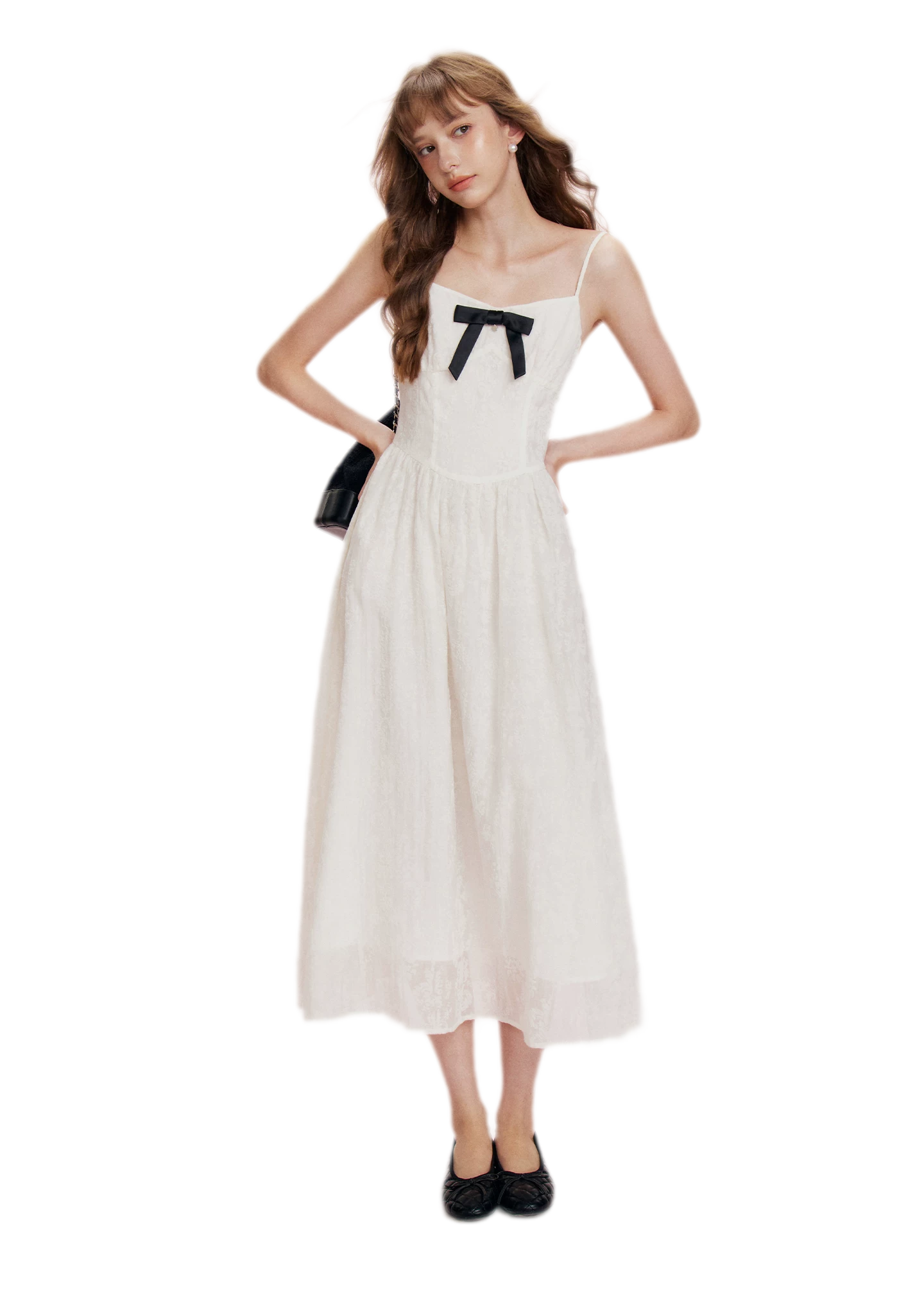 Flocked Bow Contrast Dress