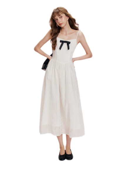 Flocked Bow Contrast Dress