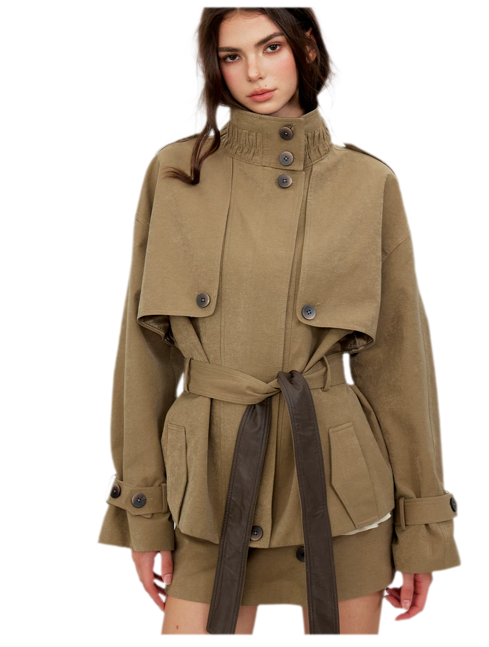 Pleated Stand-Collar Utility Jacket