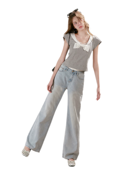 Washed Wide-Leg Jeans