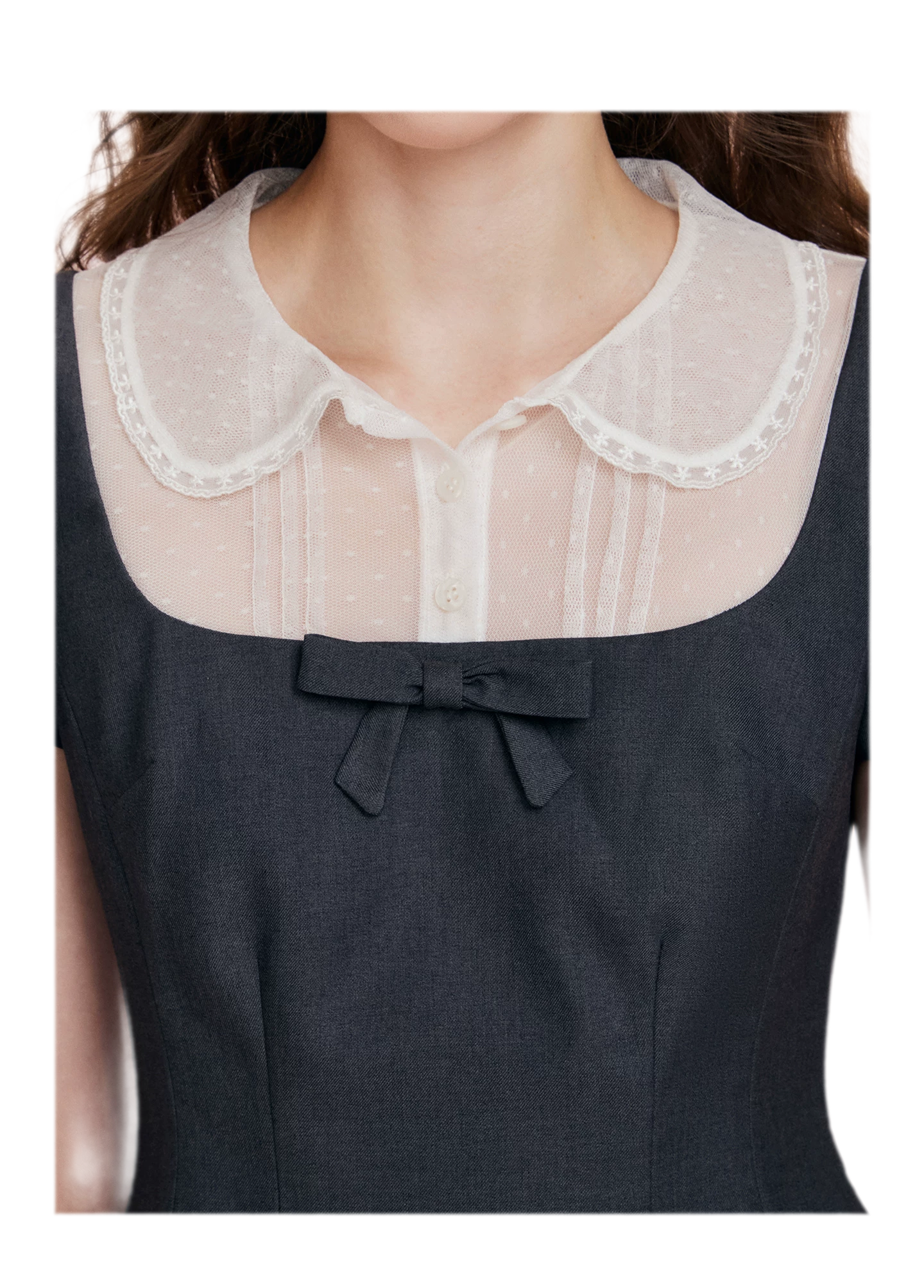 Mesh Panel Bow Waist Dress