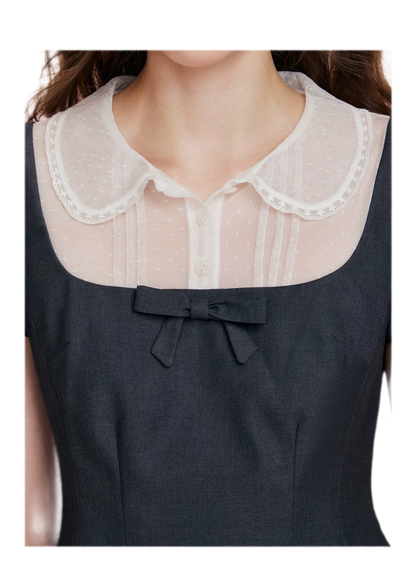 Mesh Panel Bow Waist Dress