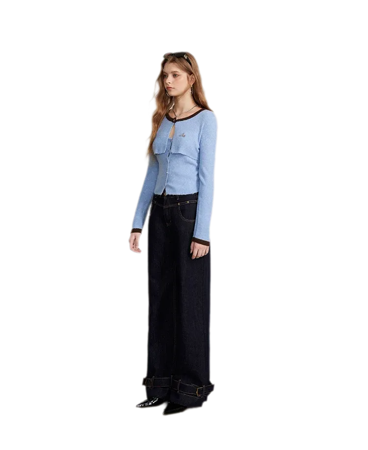 Contrast Panel Cropped Knit Sweater