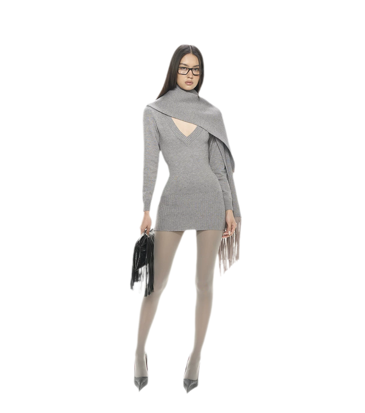 Deep V Fringe Knit Dress