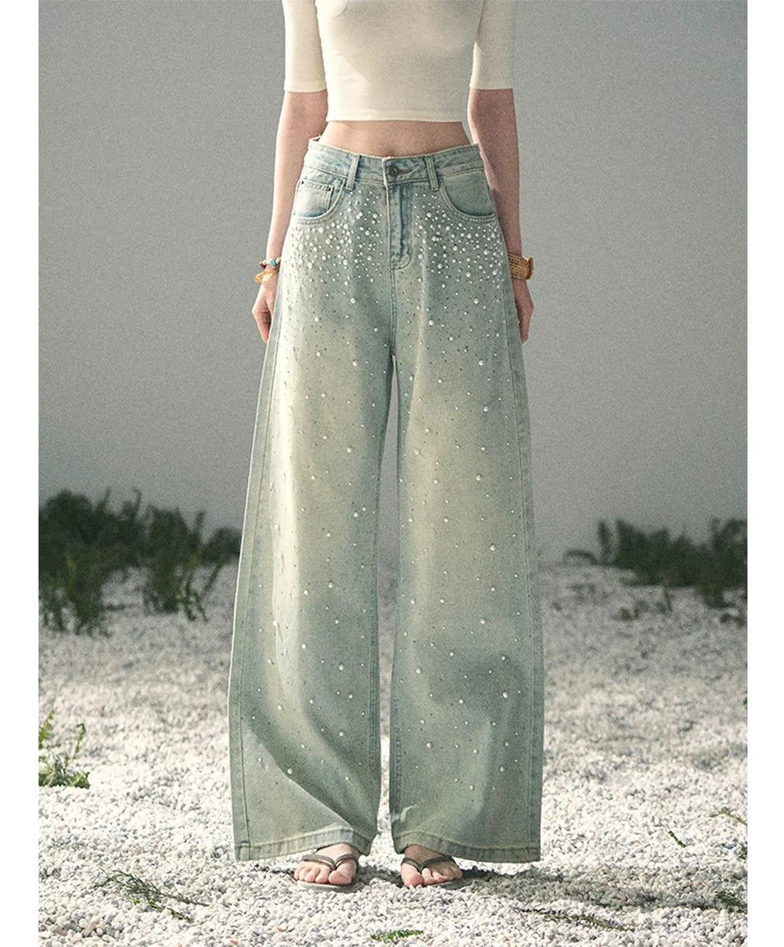Washed Pearl Wide-Leg Jeans | Final Sale