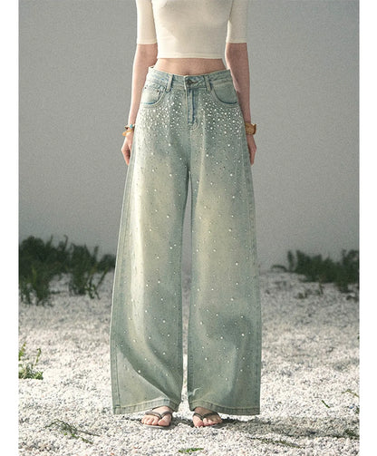 Washed Pearl Wide-Leg Jeans