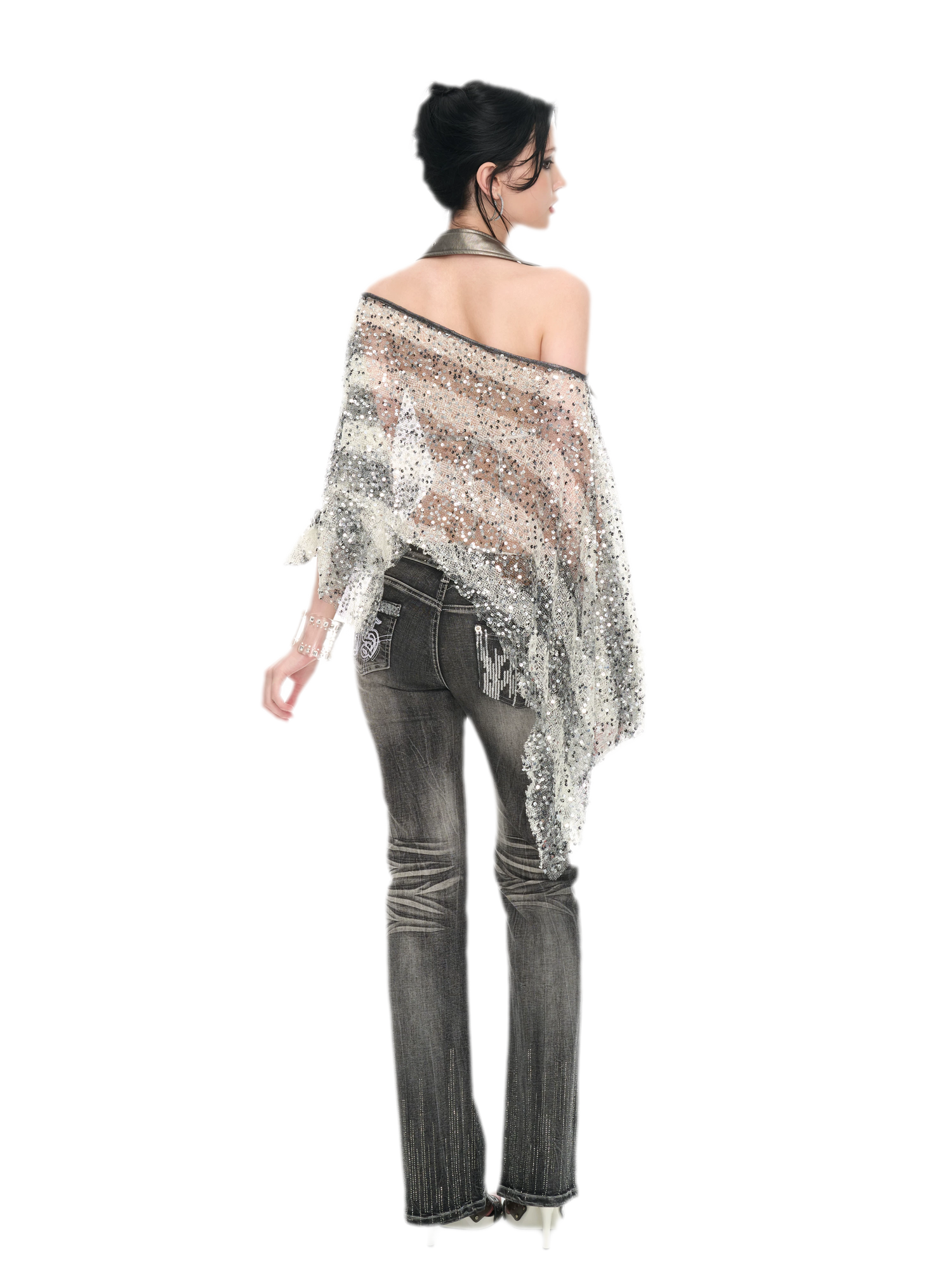 Sequin Asymmetrical Cropped Overshirt