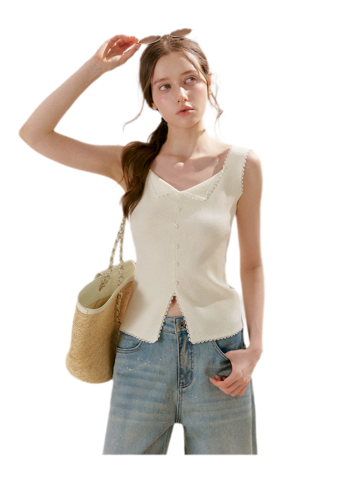 Lace Trim Knit Vest