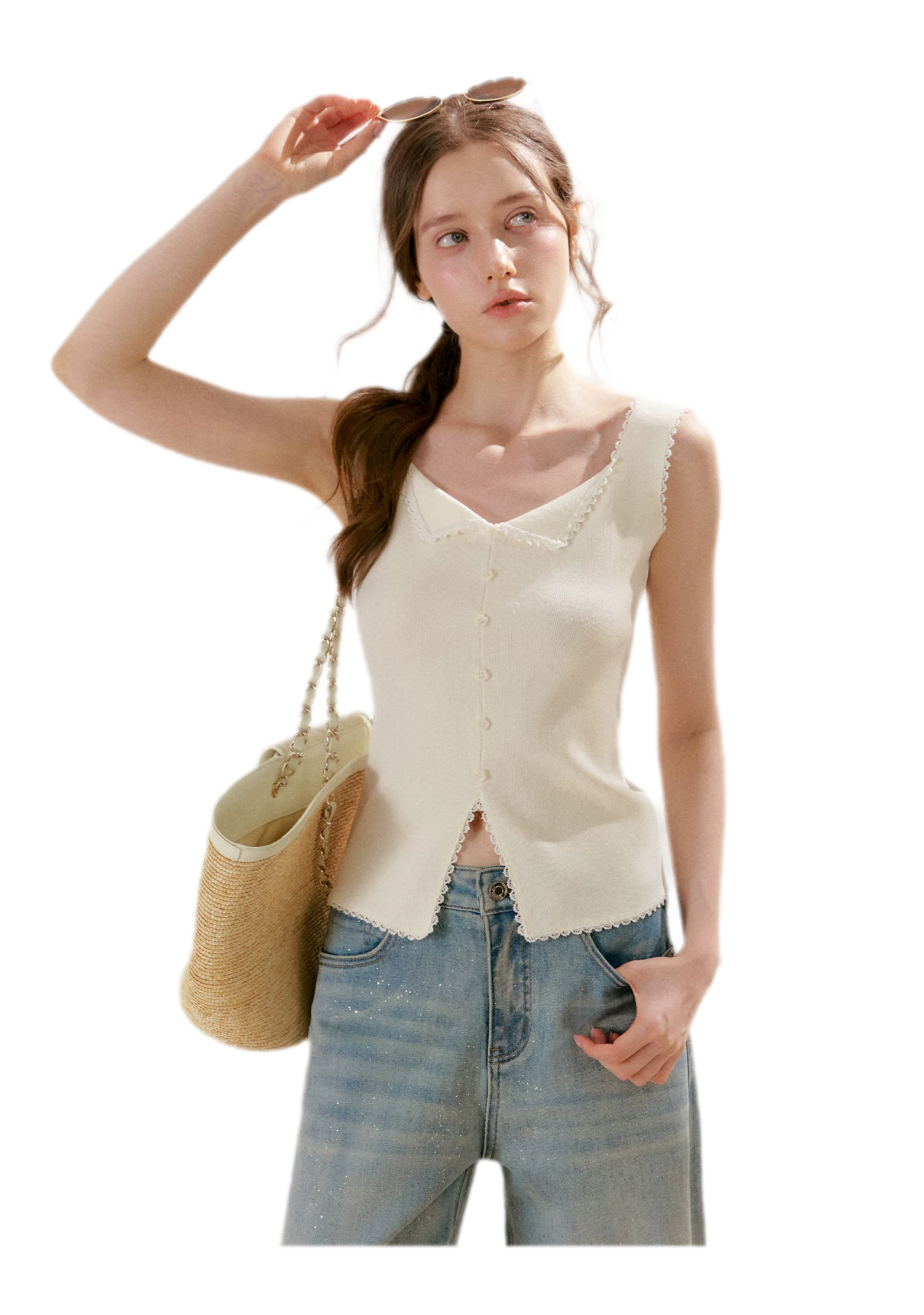 Lace Trim Knit Vest