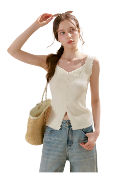 Lace Trim Knit Vest