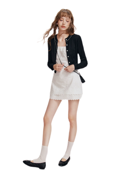 Cashmere Wave Trim Cardigan