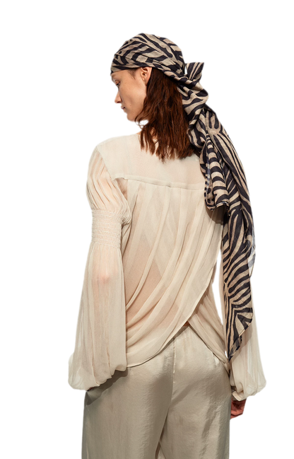 Pleated Bubble Sleeve Chiffon Blouse