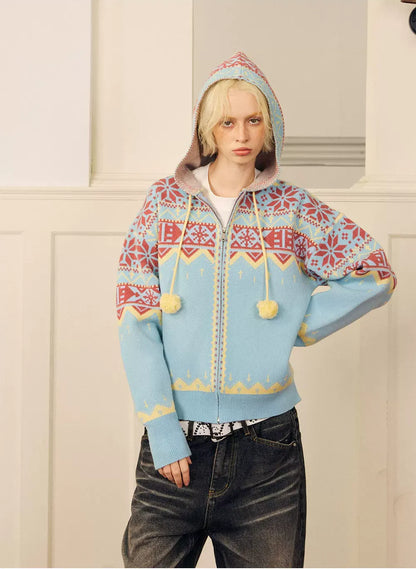 Fair Isle Hooded Zip Cardigan
