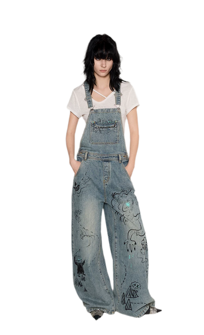 Graffiti Wide-Leg Overalls