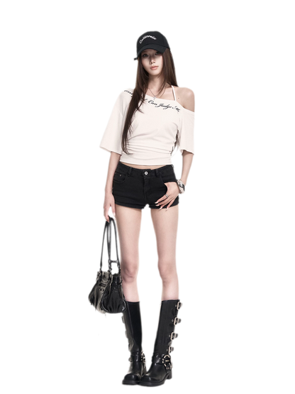 Asymmetric Halter Crop Tee