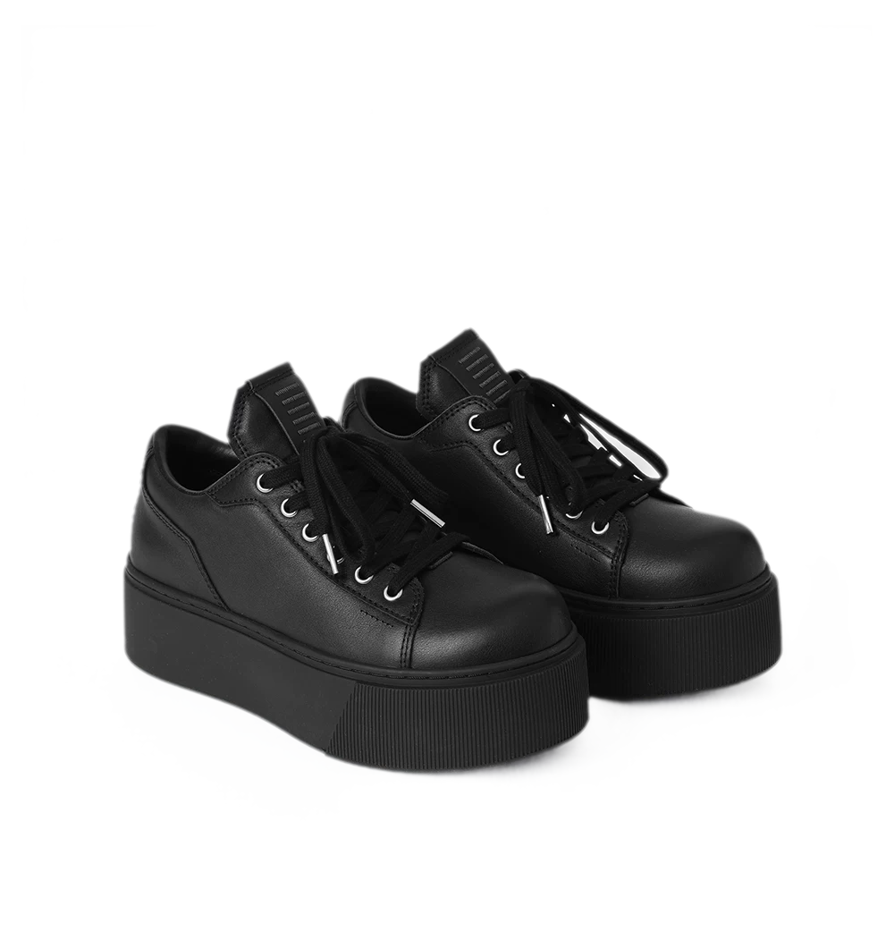 Sculptural Leather Thick-Soled Sneakers