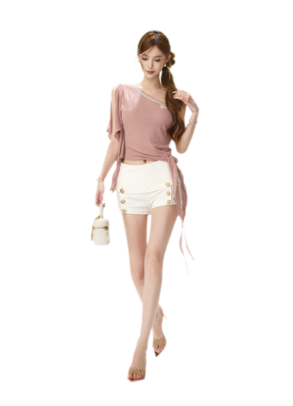 Gold Button Low-Rise Shorts