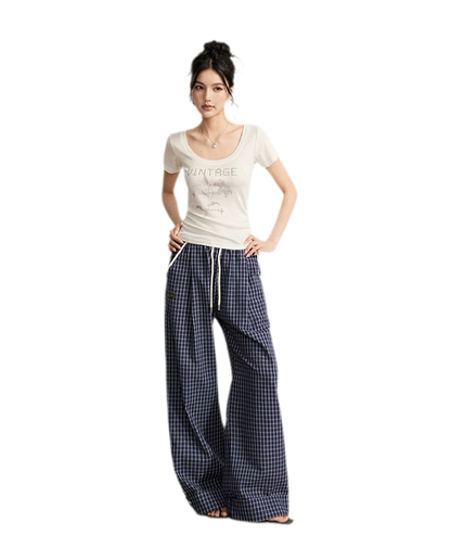 Plaid Wide-Leg Trousers
